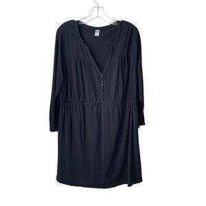 Old Navy Maternity Black Long Sleeved Tunic Top Cinched Waist Button Front Sz XL